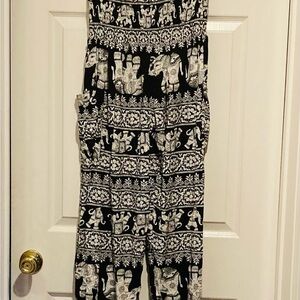 Elegant Black and White Elephant Print Pants